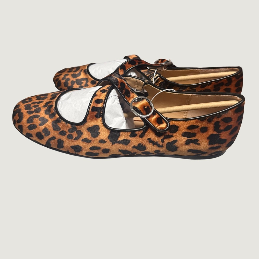 A New Day Tamsin Leopard Print Mary Jane Ballet Flats Light Brown 8.5 NEW